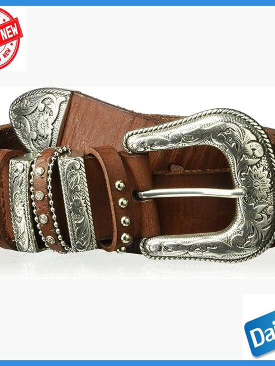 Large Genuine Leather Western Belt with Interchangeable Buckle